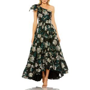 Mac Duggal Black One-Shoulder Floral High-Low Gown